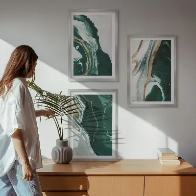 Sada nástenných dekorácií abstraktné vzory v zelenej farbe