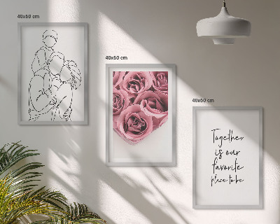 Sada nástenných dekorácií Rodinné lineart ružové kytice