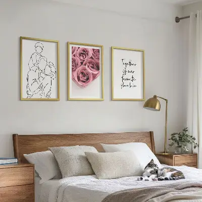 Sada nástenných dekorácií lineart ružové kytice