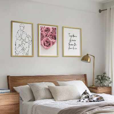 Sada nástenných dekorácií Rodinné lineart ružové kytice