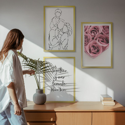 Sada nástenných dekorácií Rodinné lineart ružové kytice