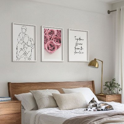 Sada nástenných dekorácií Rodinné lineart ružové kytice