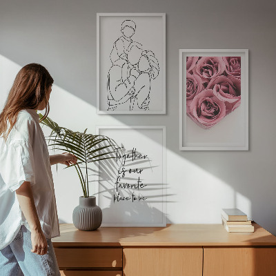 Sada nástenných dekorácií Rodinné lineart ružové kytice