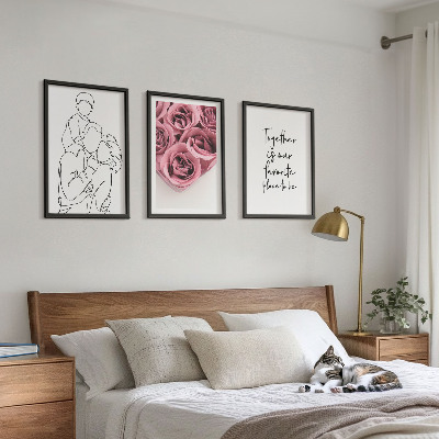 Sada nástenných dekorácií Rodinné lineart ružové kytice