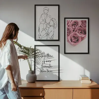 Sada nástenných dekorácií lineart ružové kytice
