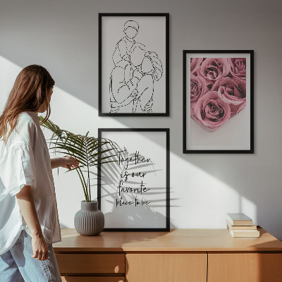Sada nástenných dekorácií Rodinné lineart ružové kytice