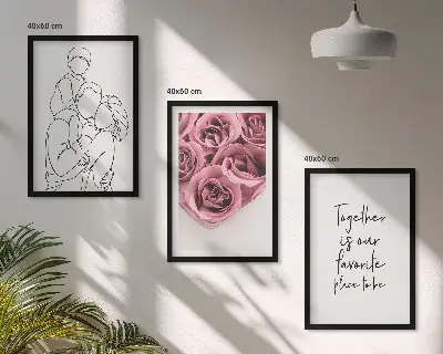 Sada nástenných dekorácií lineart ružové kytice