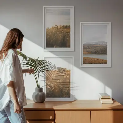 Sada nástenných dekorácií motív krajiny s lúkami, horami a jazerom