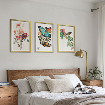 Sada nástenných dekorácií kvety motýle vták pastel