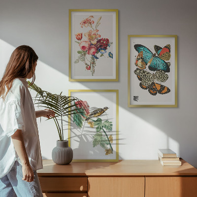 Sada nástenných dekorácií kvety motýle vták pastel