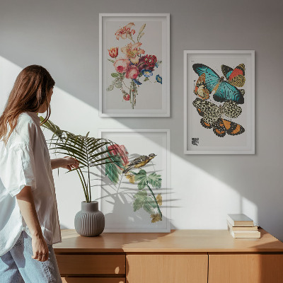 Sada nástenných dekorácií kvety motýle vták pastel