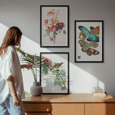 Sada nástenných dekorácií kvety motýle vták pastel