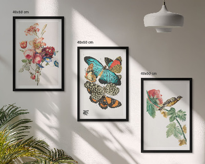 Sada nástenných dekorácií kvety motýle vták pastel