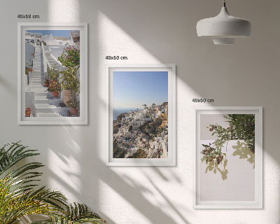 Sada nástenných dekorácií Biele schody, výhľad na Santorini