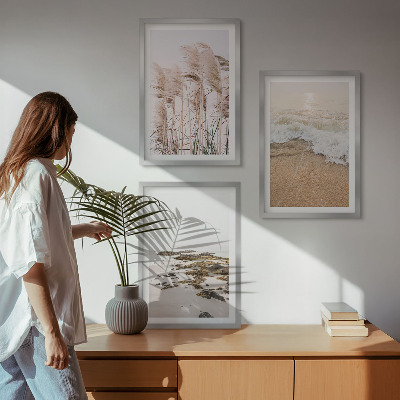 Sada nástenných dekorácií plážová tráva vlny kamene boho