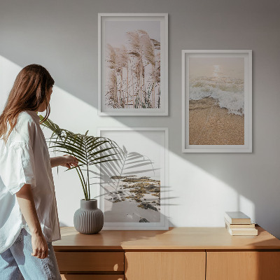 Sada nástenných dekorácií plážová tráva vlny kamene boho