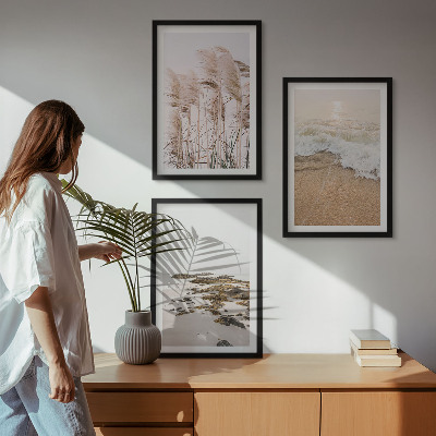 Sada nástenných dekorácií plážová tráva vlny kamene boho