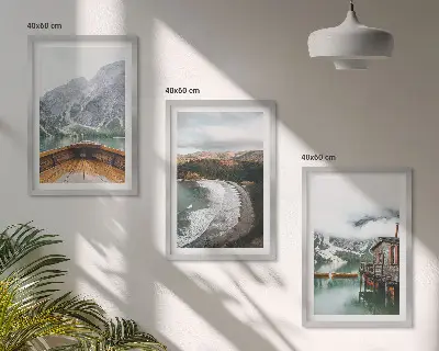 Sada nástenných dekorácií s motívom hôr, jazera, lode, pláže a krajiny