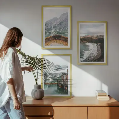 Sada nástenných dekorácií s motívom hôr, jazera, lode, pláže a krajiny