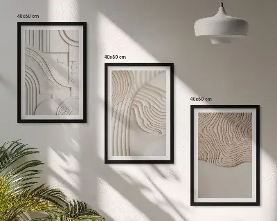 Sada nástenných dekorácií abstraktné vzory v béžovo bielej farbe