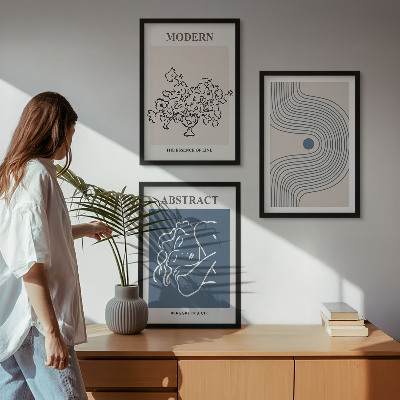 Sada nástenných dekorácií Abstraktné plagáty s kvetmi a čiarami