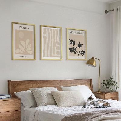 Sada nástenných dekorácií Štýlové rastlinné vzory béžovo-čierna