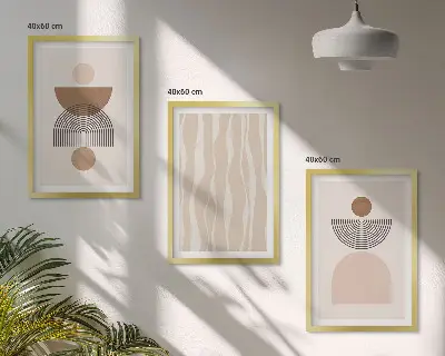 Sada nástenných dekorácií abstraktné tvary v hnedej a béžovej farbe
