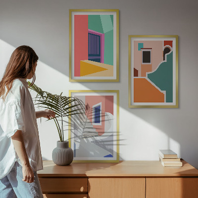 Sada nástenných dekorácií Farebné ilustrácie budov