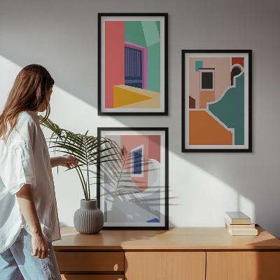 Sada nástenných dekorácií Farebné ilustrácie budov