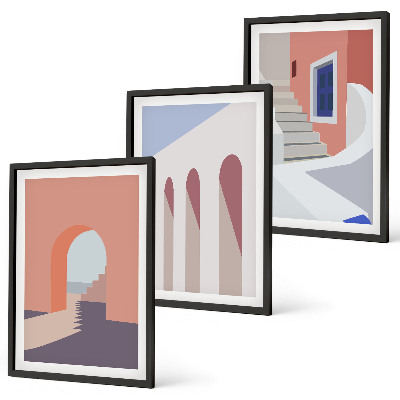 Sada nástenných dekorácií Minimalistické architektonické ilustrácie