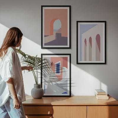 Sada nástenných dekorácií Minimalistické architektonické ilustrácie