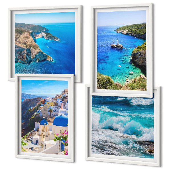 Zarámovaný set obrazov Grécke pohľady na Santorini Oia