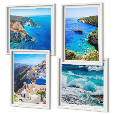 Zarámovaný set obrazov Grécke pohľady na Santorini Oia