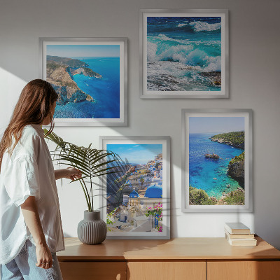 Zarámovaný set obrazov Grécke pohľady na Santorini Oia