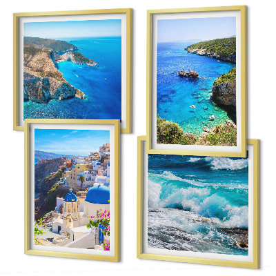 Zarámovaný set obrazov Grécke pohľady na Santorini Oia