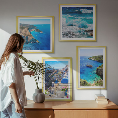 Zarámovaný set obrazov Grécke pohľady na Santorini Oia