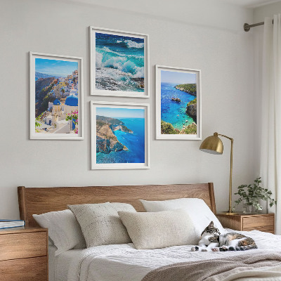 Zarámovaný set obrazov Grécke pohľady na Santorini Oia