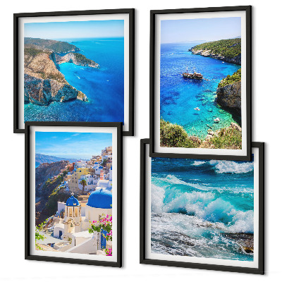 Zarámovaný set obrazov Grécke pohľady na Santorini Oia