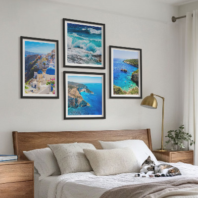 Zarámovaný set obrazov Grécke pohľady na Santorini Oia