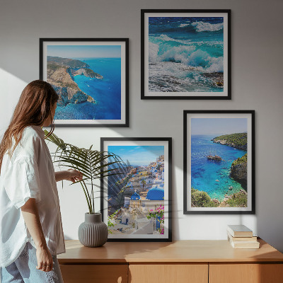 Zarámovaný set obrazov Grécke pohľady na Santorini Oia