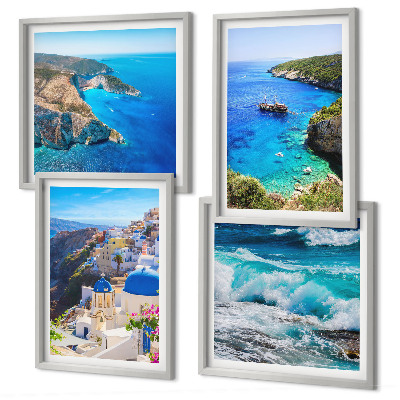Zarámovaný set obrazov Grécke pohľady na Santorini Oia