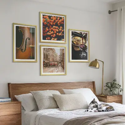 Zarámovaný set obrazov vintage kvety, pouličné víno a husle