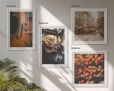 Zarámovaný set obrazov vintage kvety, pouličné víno a husle