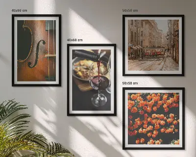Zarámovaný set obrazov vintage kvety, pouličné víno a husle
