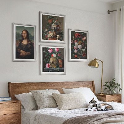 Zarámovaný set obrazov Vintage kvety lebka Mona Lisa