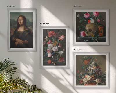 Zarámovaný set obrazov Vintage kvety lebka Mona Lisa