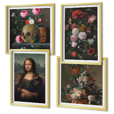 Zarámovaný set obrazov Vintage kvety lebka Mona Lisa