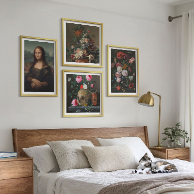 Zarámovaný set obrazov Vintage kvety lebka Mona Lisa