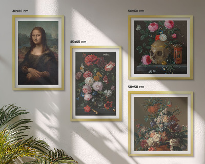 Zarámovaný set obrazov Vintage kvety lebka Mona Lisa