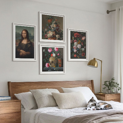 Zarámovaný set obrazov Vintage kvety lebka Mona Lisa